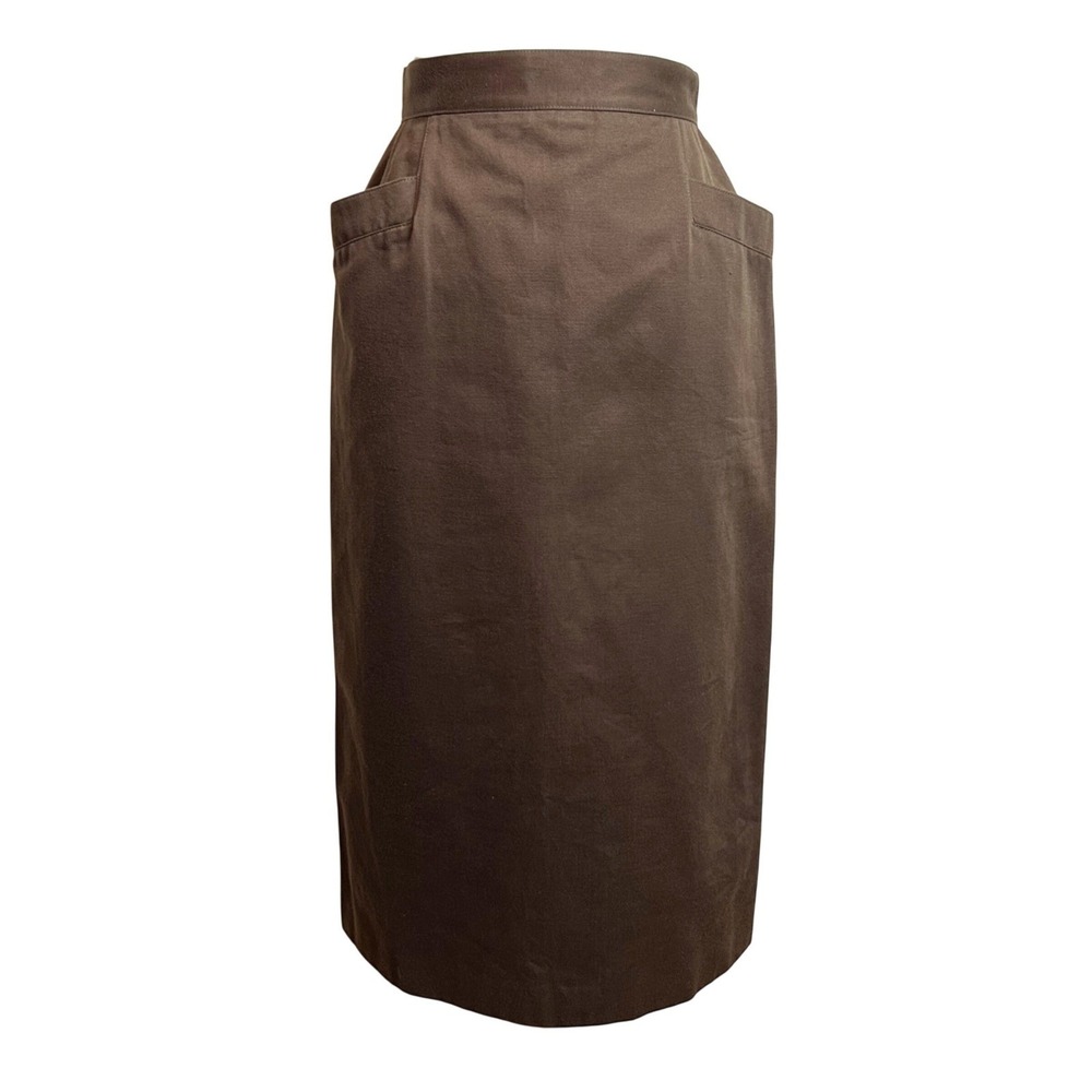 Thalia Pencil Skirt Tailored Brown 6 Career Minimalist Office Made in Italy‎